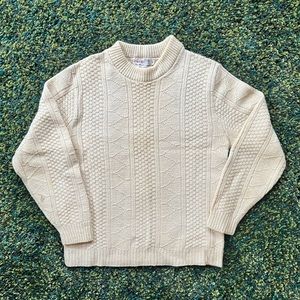 Vintage Canoe Cream Fisherman Sweater Classic American Prep 100% Worsted Wool